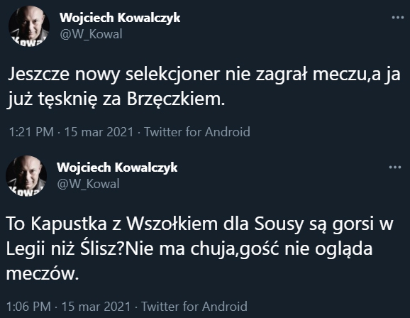 TWEETY Wojciecha Kowalczyka po powołaniach Sousy! :D